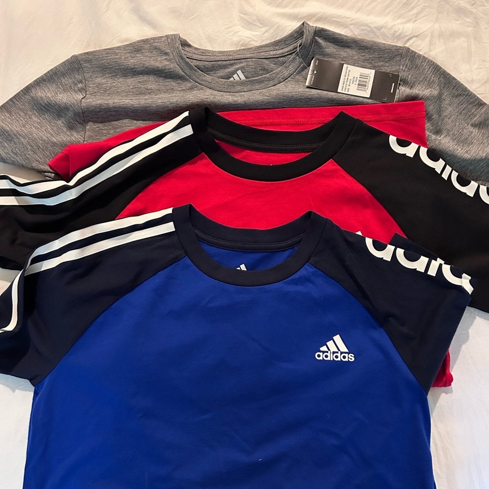 adidas Kids 3-Pack Short Sleeve Tees - Blue, Red, Gray
